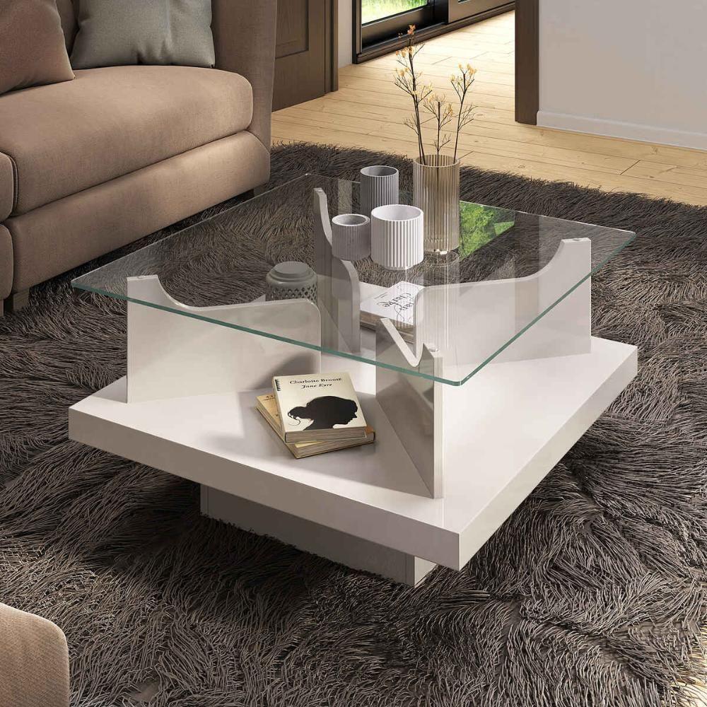 Mesa De Centro Quadrada 70cm Com Vidro Multimóveis Cr45305 Off White - 1