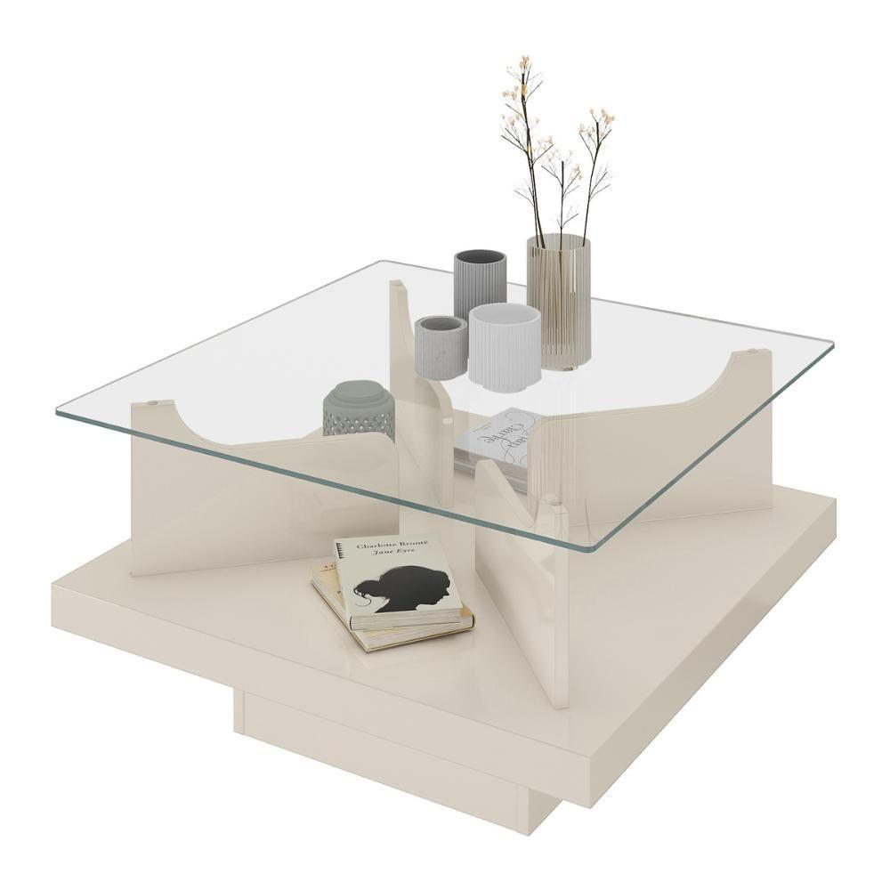 Mesa De Centro Quadrada 70cm Com Vidro Multimóveis Cr45305 Off White - 2