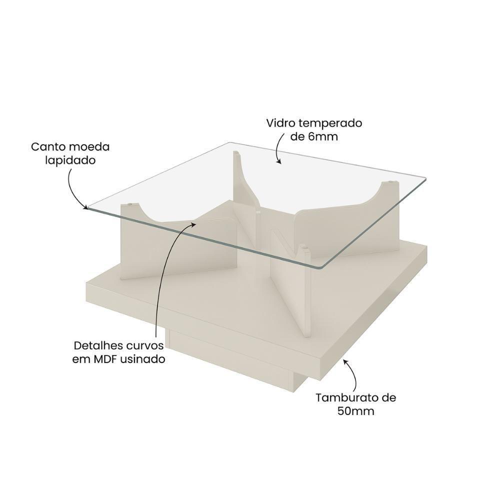 Mesa De Centro Quadrada 70cm Com Vidro Multimóveis Cr45305 Off White - 3