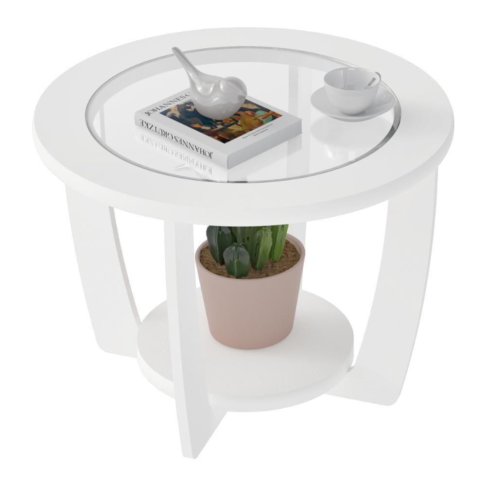 Mesa De Centro Redonda 60cm Com Vidro Multimóveis Cr45306 Branco - 2