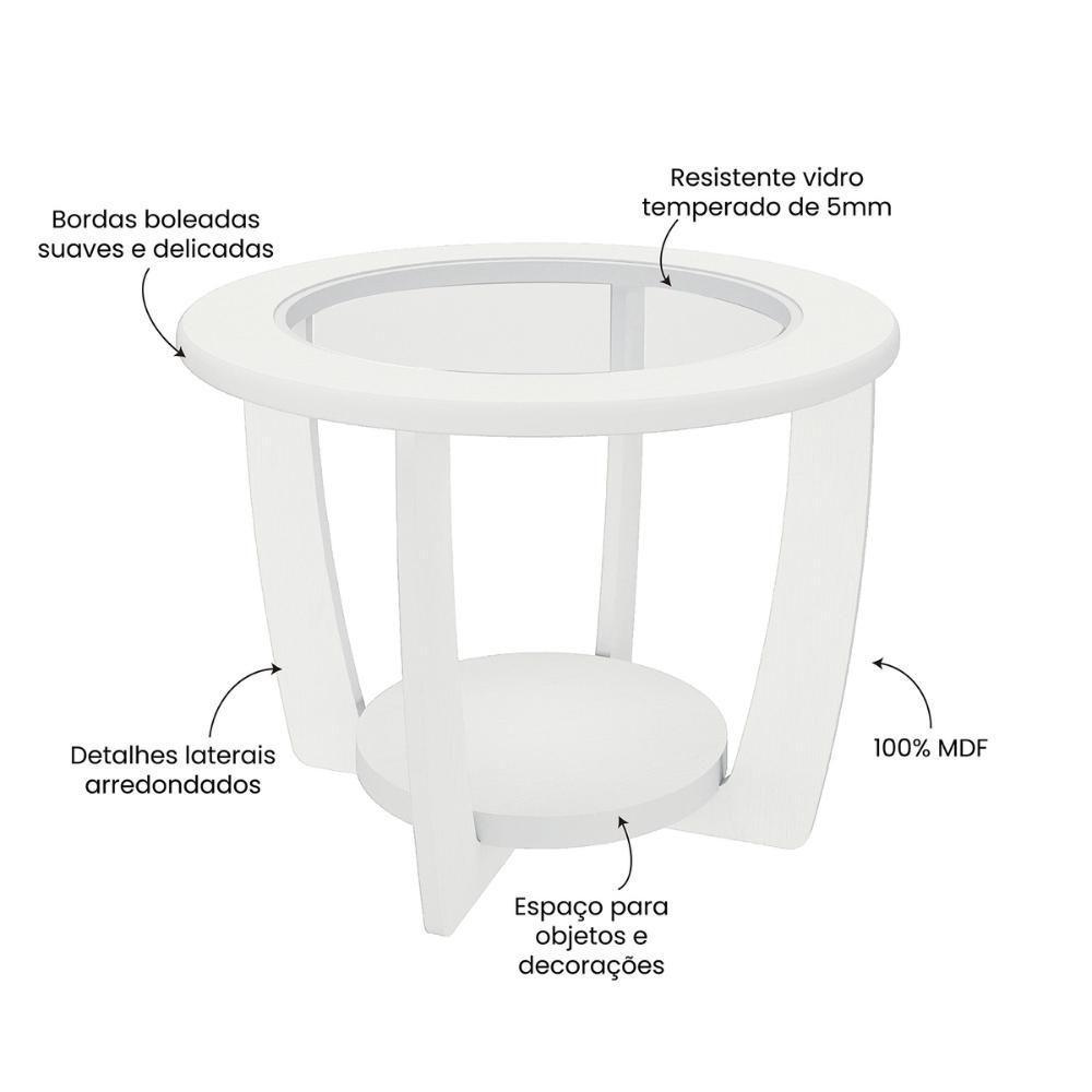 Mesa De Centro Redonda 60cm Com Vidro Multimóveis Cr45306 Branco - 3