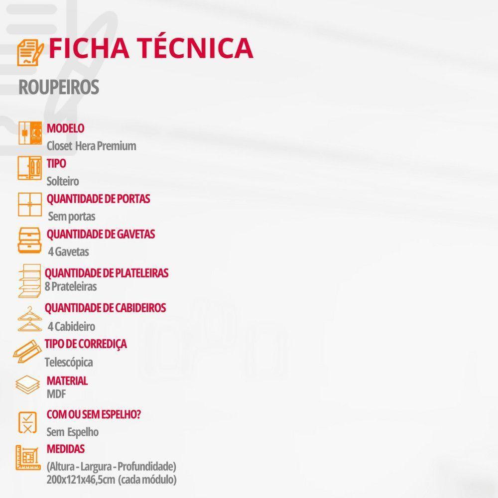Closet Solteiro Hera Premium 4 Gavetas 8 Prateleiras Rufato Imbuia - 5