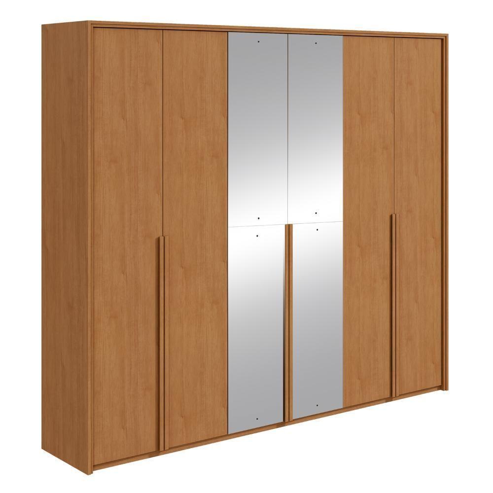 Guarda Roupa Casal 100% Mdf 6 Portas Easy Move 2,40 Com Espelhos Amendoa Clean - 2