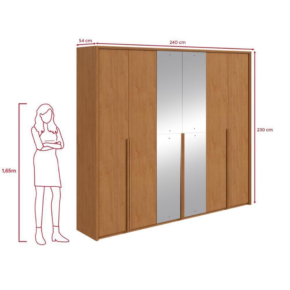 Guarda Roupa Casal 100% Mdf 6 Portas Easy Move 2,40 Com Espelhos Amendoa Clean - 3