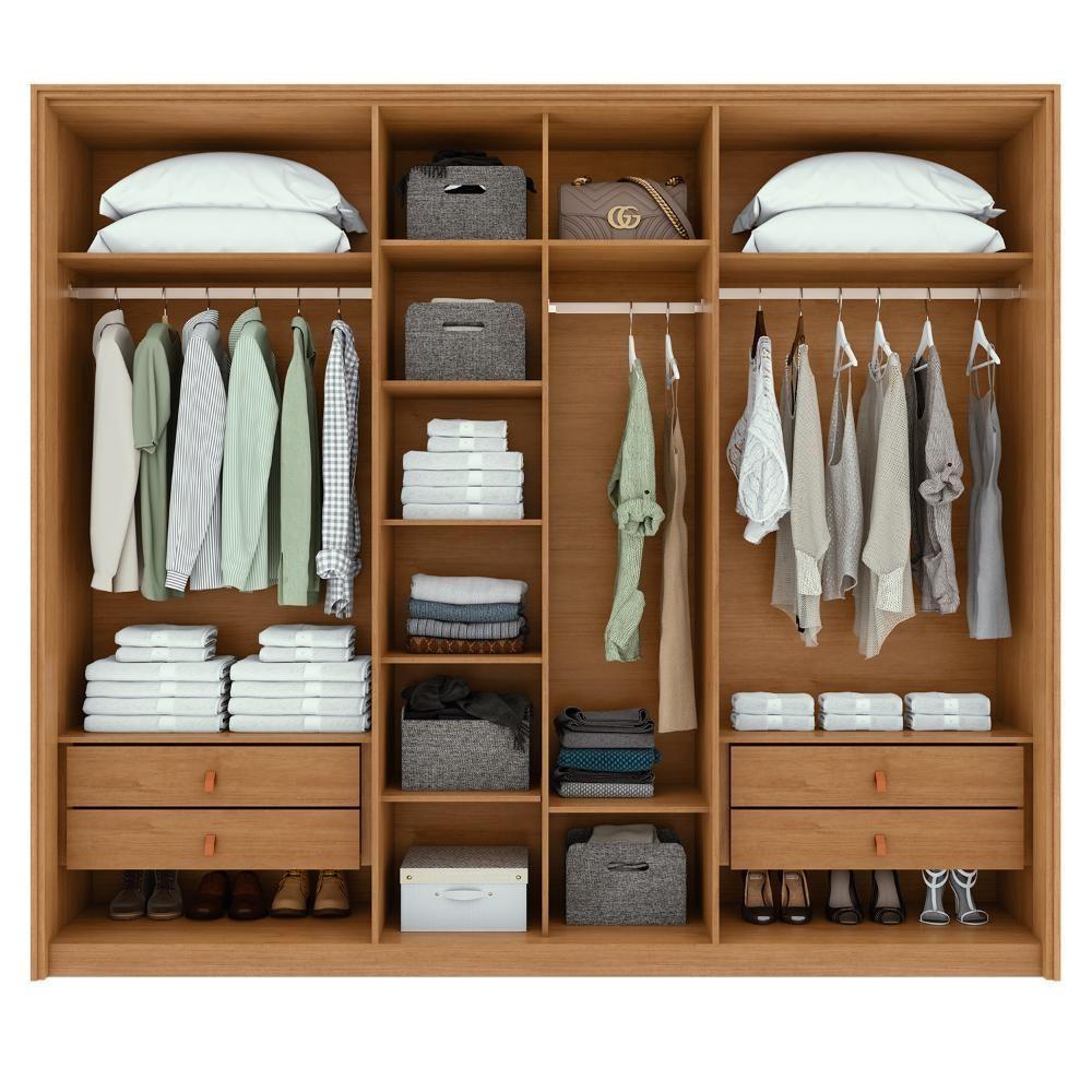 Guarda Roupa Casal 100% Mdf 6 Portas Easy Move 2,40 Com Espelhos Amendoa Clean - 10