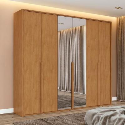 Guarda Roupa Casal 100% Mdf 6 Portas Easy Move 2,40 Com Espelhos Amendoa Clean