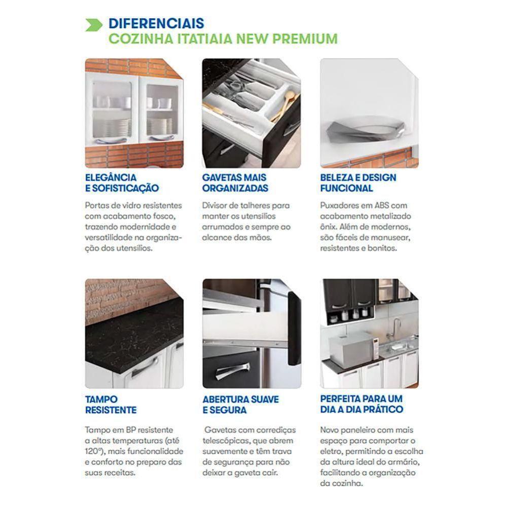 Armário Aéreo De Cozinha Grafite 3 Portas Com Vidro New Premium - 3