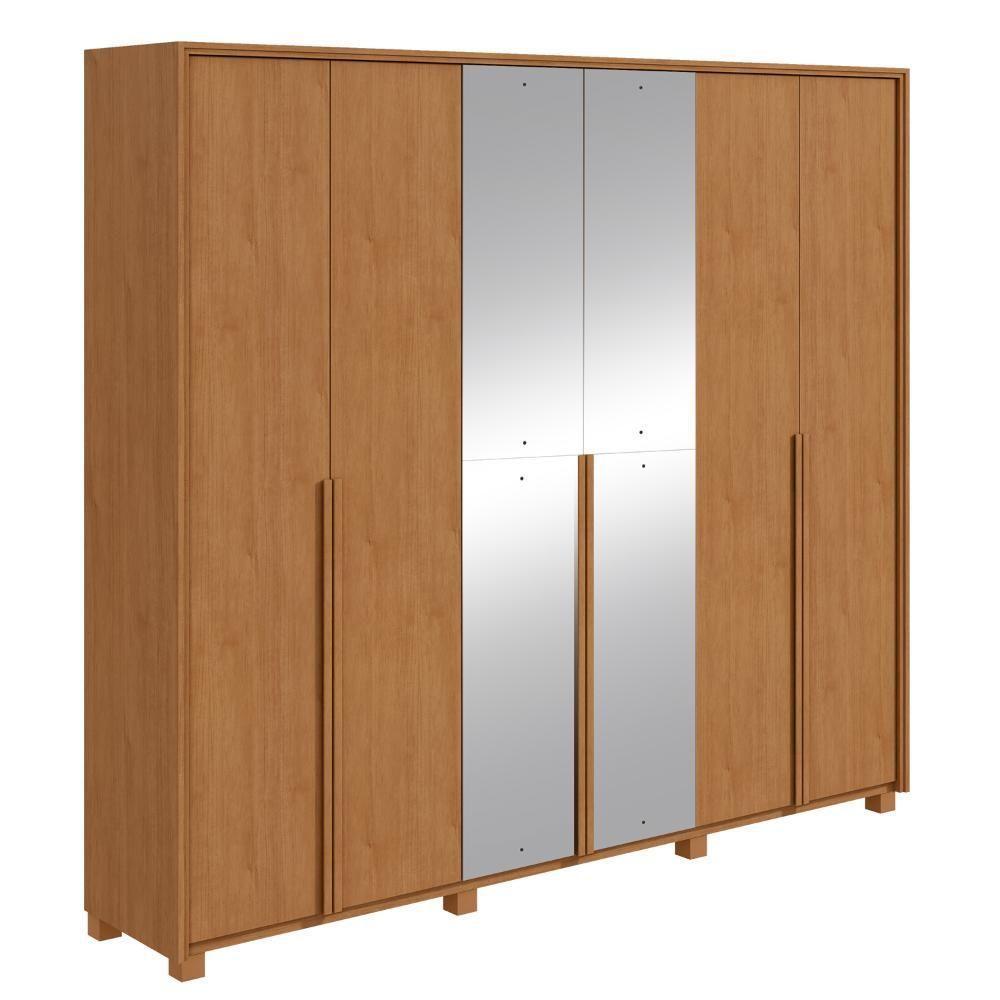 Guarda Roupa Casal 100% Mdf 6 Portas Easy Move 2,40 Com Espelho E Pés Amendoa Clean - 2