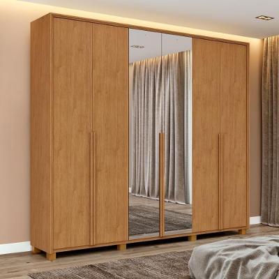 Guarda Roupa Casal 100% Mdf 6 Portas Easy Move 2,40 Com Espelho E Pés Amendoa Clean