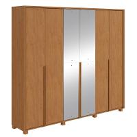 Guarda Roupa Casal 100% Mdf 6 Portas Easy Move 2,40 Com Espelho E Pés Amendoa Clean - 2