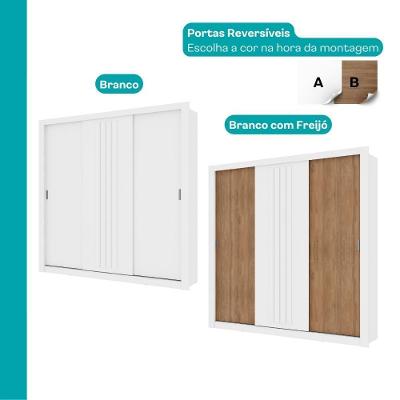 Guarda Roupa Casal Doha 3 Portas de Correr Branco com Freijó MDP Móveis Carraro