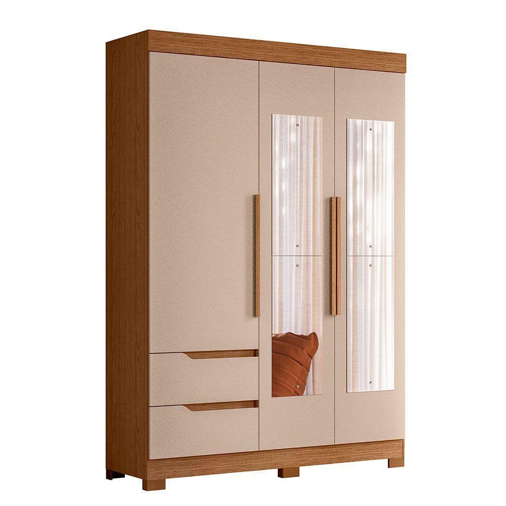 Guarda Roupa Vivacce Solteiro 3 Portas Com Espelho Albatroz Jatobá/fendi Metallic - 1