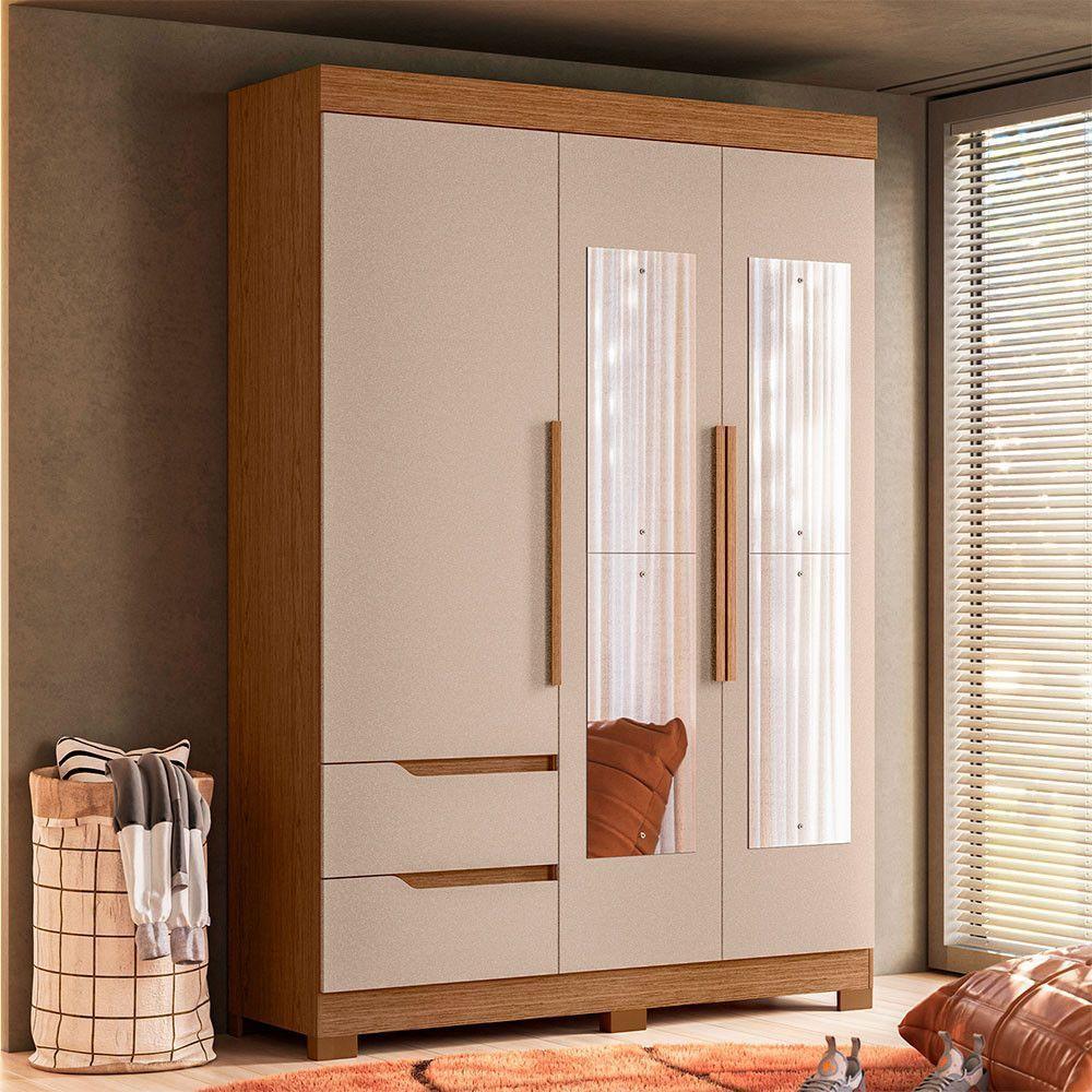 Guarda Roupa Vivacce Solteiro 3 Portas Com Espelho Albatroz Jatobá/fendi Metallic - 2