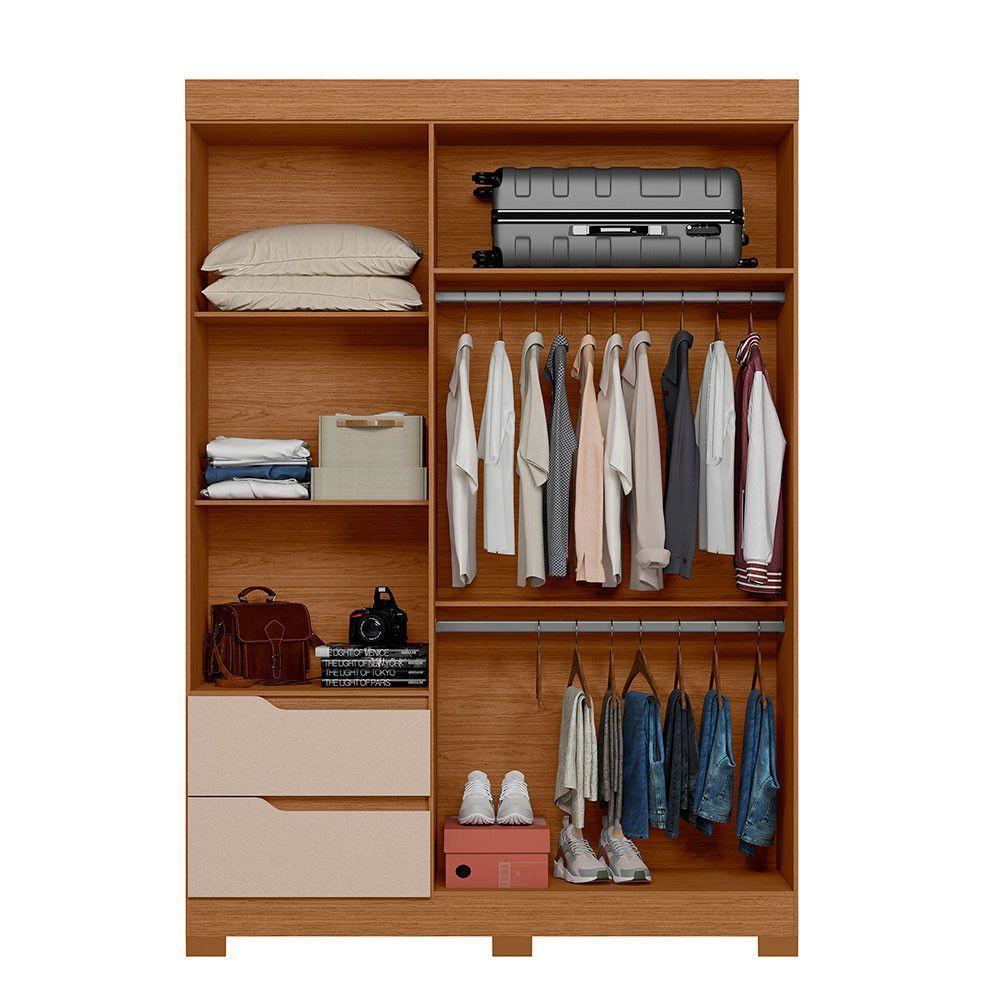 Guarda Roupa Vivacce Solteiro 3 Portas Com Espelho Albatroz Jatobá/fendi Metallic - 3