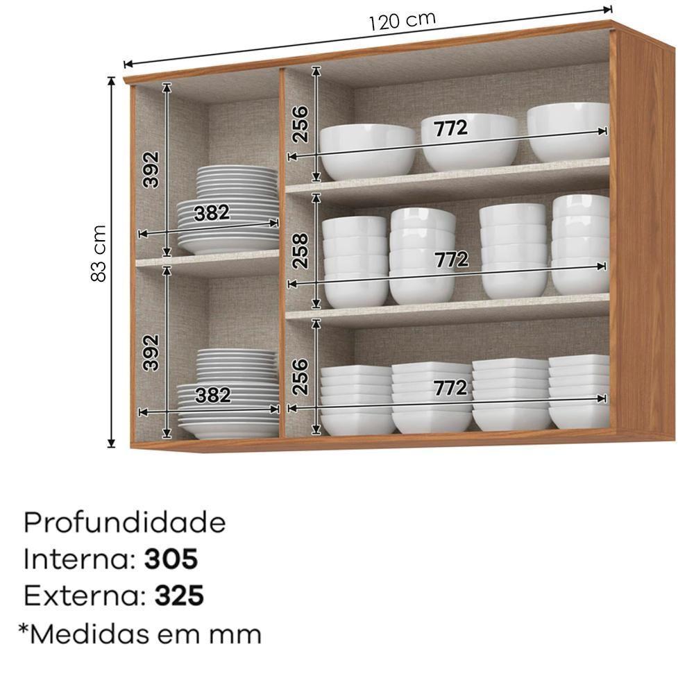 Armario Aereo 3 Portas 120 Cm Mdp Requinte C636 Henn Nature - 3