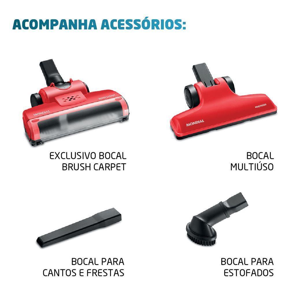 Aspirador de Pó Mondial Brush Carpet Vermelho1200 AP-25 127V - 6