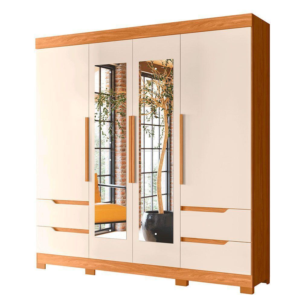 Guarda Roupa Vivacce Casal 4 Portas Com Espelho Albatroz Carvalho Grife/off White - 1