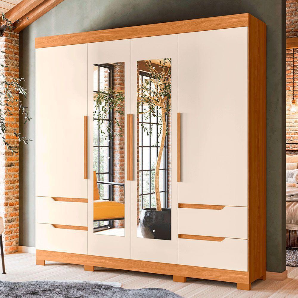 Guarda Roupa Vivacce Casal 4 Portas Com Espelho Albatroz Carvalho Grife/off White - 2