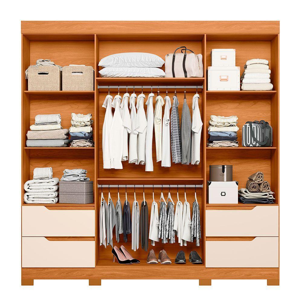 Guarda Roupa Vivacce Casal 4 Portas Com Espelho Albatroz Carvalho Grife/off White - 3