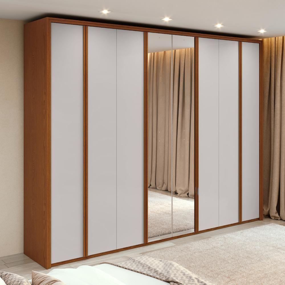 Guarda-roupa Casal 100% Mdf 8 Portas Easy Glow Com Espelhos Frassino/off White - 1