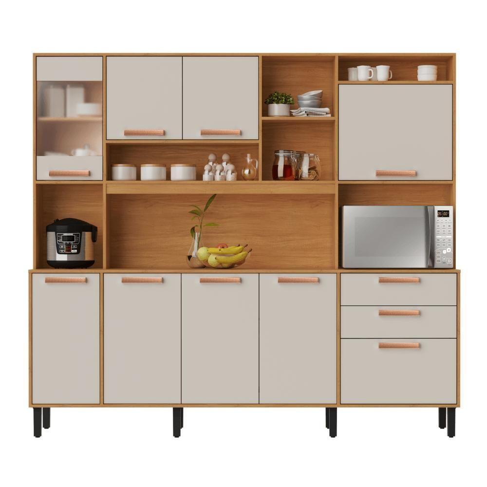 Kit Nápoles 8 Portas 1 Vidro 3 Gaveta Cinamomo/off White - 2