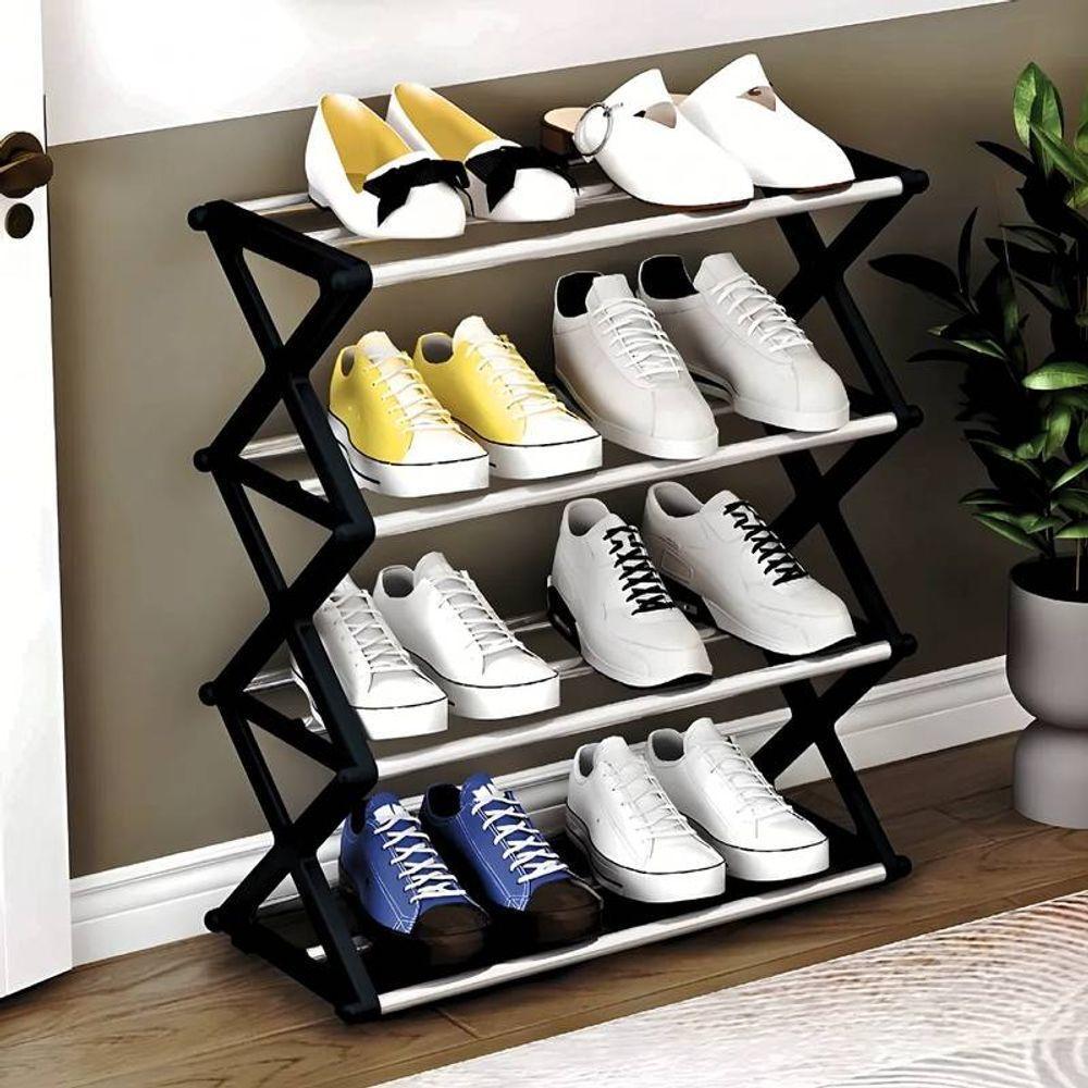 Sapateira Preta Organizadora Com 4 Prateleiras 08 Pares - 4