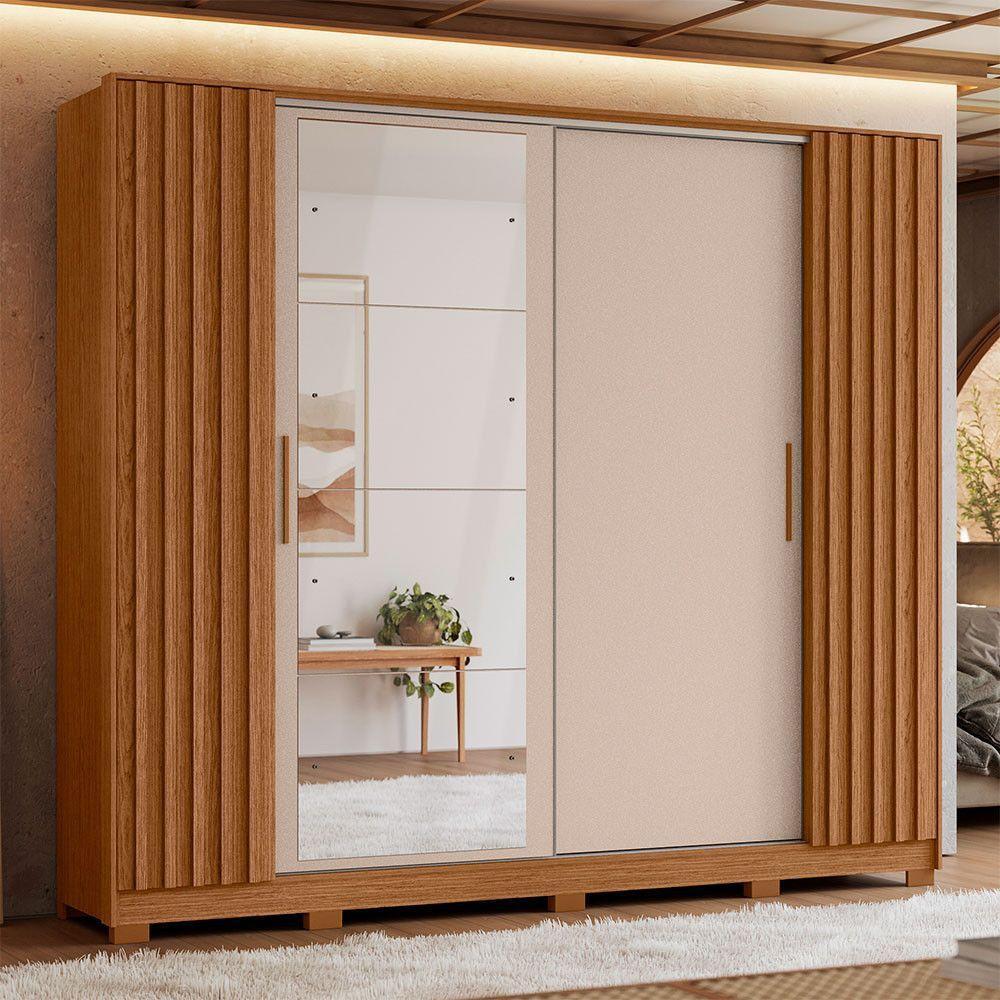 Guarda Roupa Jacarandá 4 Espelhos Ripado 1 Espelho Albatroz Jatobá/fendi Metallic - 4