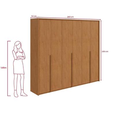 Guarda Roupa Casal Easy Move 6 Portas 4 Gavetas Amendoa Clean MDF Móveis Lopas