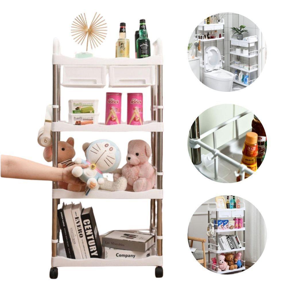 Prateleira Branca Multiuso 4 Andares Com 2 Gavetas Rodinhas - 2