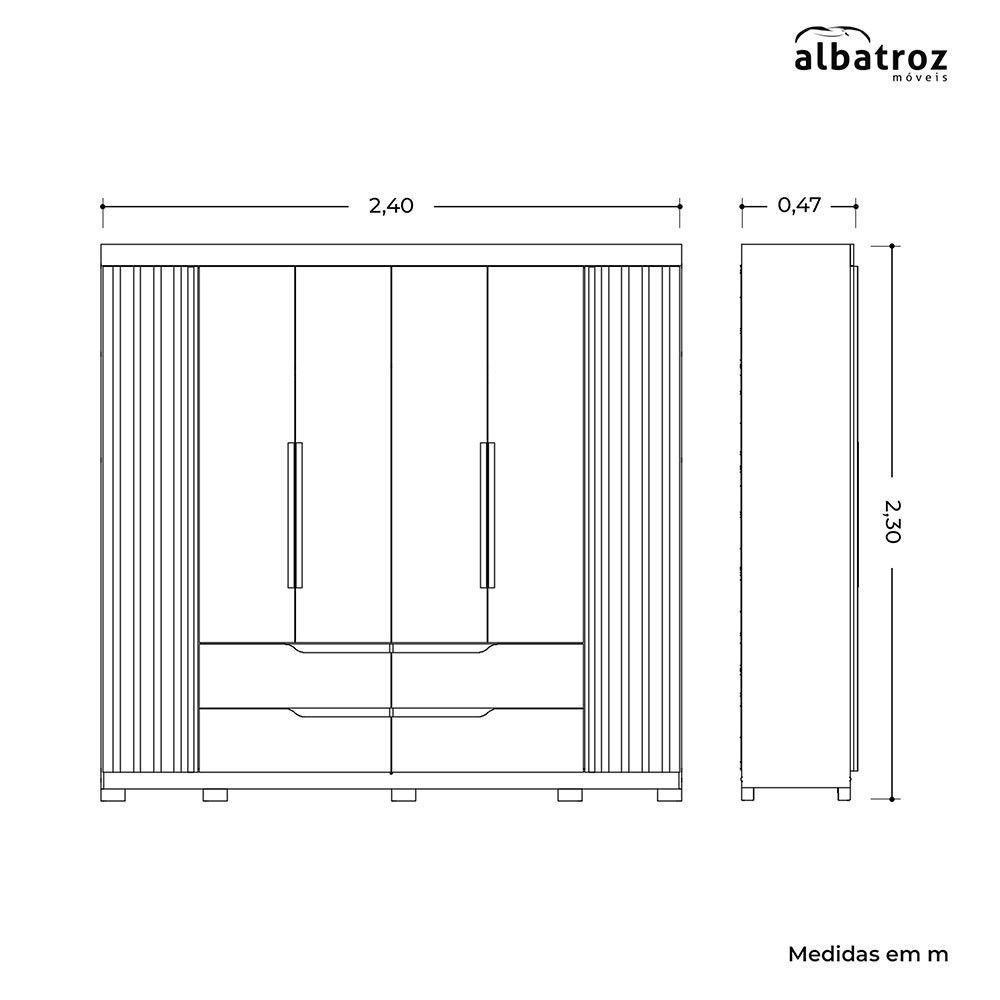 Guarda Roupa Doble Casal 6 Portas Com Espelho Albatroz Nature/titanium - 2