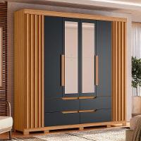 Guarda Roupa Doble Casal 6 Portas Com Espelho Albatroz Nature/titanium