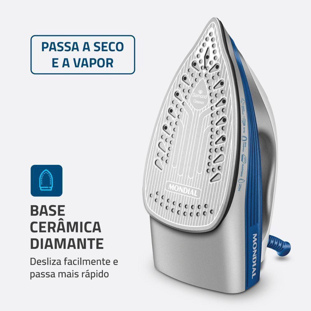 Ferro A Vapor Mondial Base Cerâmica FVN-01-BL Branco/azul 220V - 4