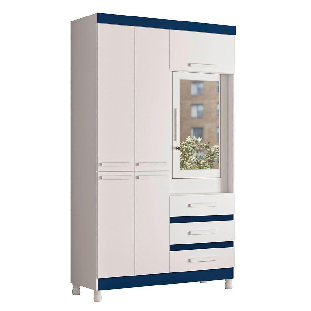Guarda Roupa Fusion Solteiro 4 Portas Com Espelho Albatroz Quadriflex-branco, Azul, Rosa, Titanium - 1