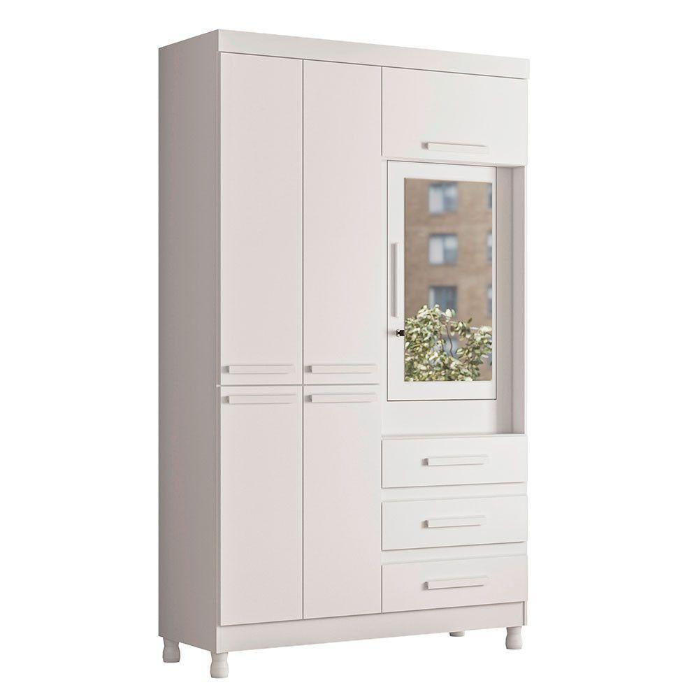 Guarda Roupa Fusion Solteiro 4 Portas Com Espelho Albatroz Quadriflex-branco, Azul, Rosa, Titanium - 3