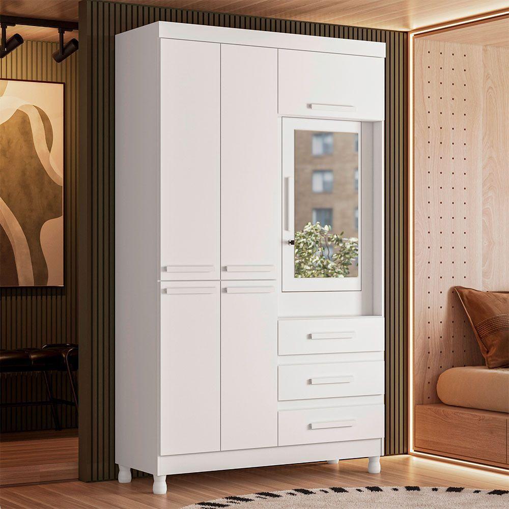 Guarda Roupa Fusion Solteiro 4 Portas Com Espelho Albatroz Quadriflex-branco, Azul, Rosa, Titanium - 4