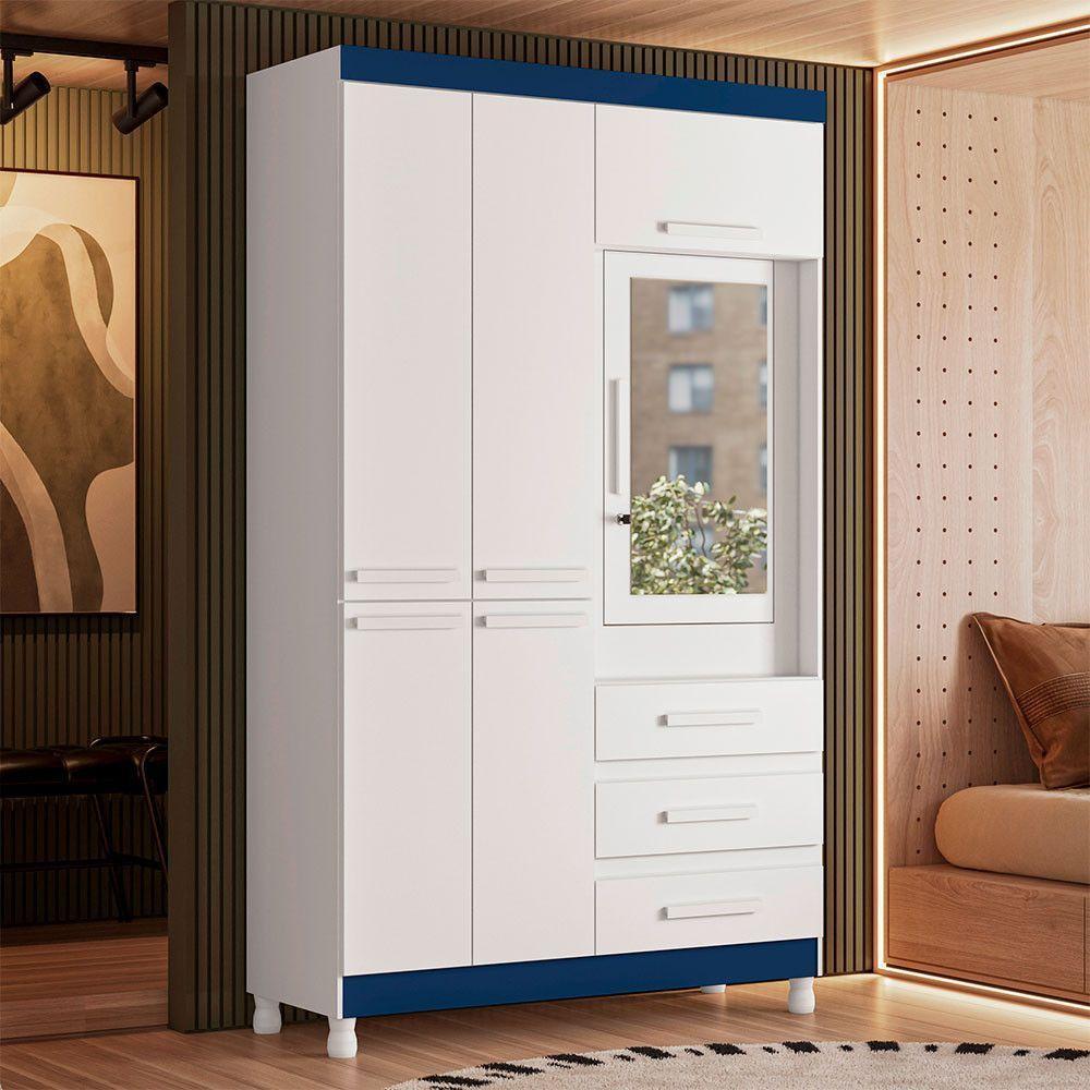 Guarda Roupa Fusion Solteiro 4 Portas Com Espelho Albatroz Quadriflex-branco, Azul, Rosa, Titanium - 6