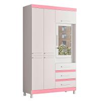 Guarda Roupa Fusion Solteiro 4 Portas Com Espelho Albatroz Quadriflex-branco, Azul, Rosa, Titanium - 8