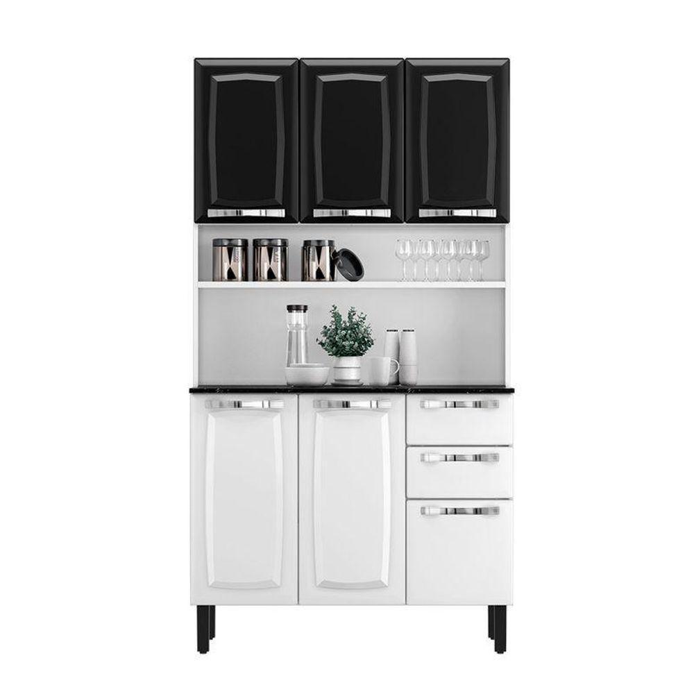 Kit De Cozinha Compacta Branco E Preto Em Aço 6 Portas 2 Gavetas Pratika - 2