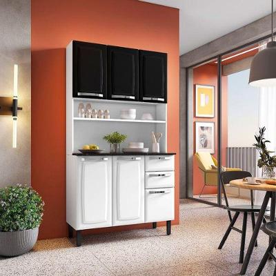 Kit De Cozinha Compacta Branco E Preto Em Aço 6 Portas 2 Gavetas Pratika