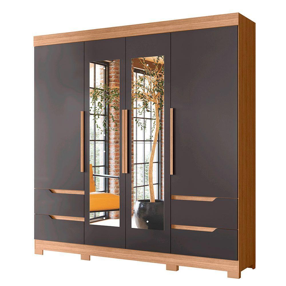 Guarda Roupa Vivacce Casal 4 Portas Com Espelho Albatroz Nature/titanium - 1