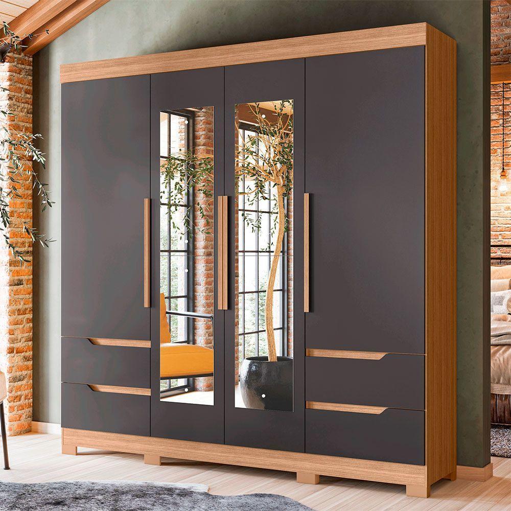 Guarda Roupa Vivacce Casal 4 Portas Com Espelho Albatroz Nature/titanium - 2