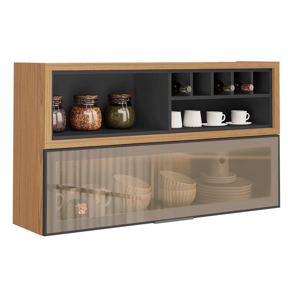 Armário Aéreo De Cozinha Itatiaia 1 Porta E Nicho Grafite New Porto - 1