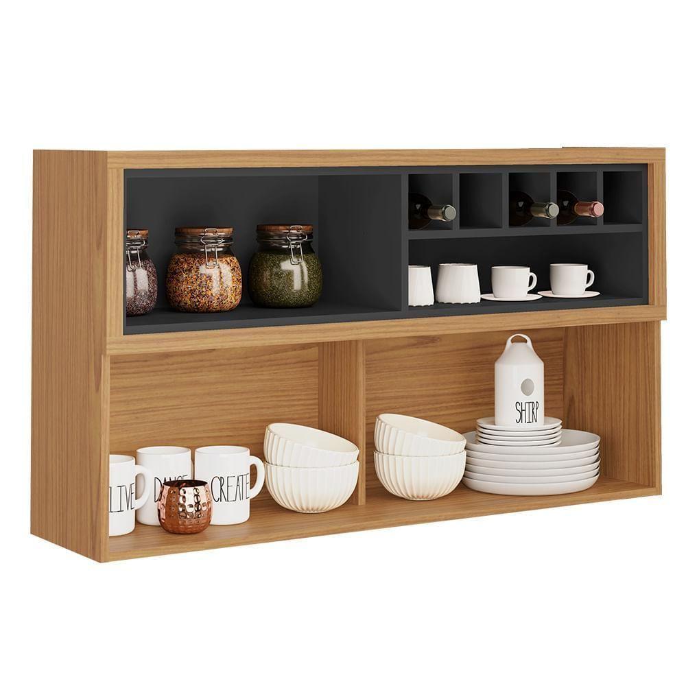 Armário Aéreo De Cozinha Itatiaia 1 Porta E Nicho Grafite New Porto - 2