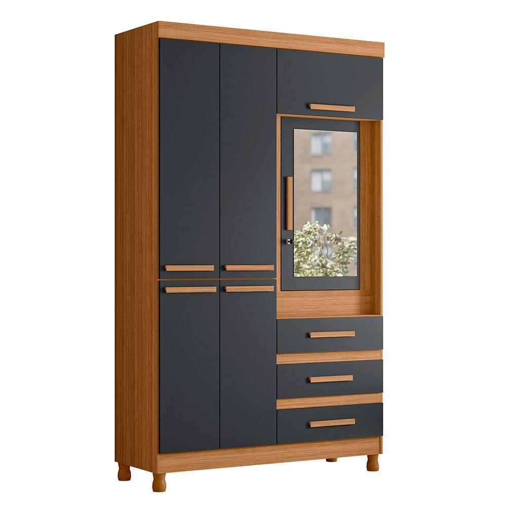 Guarda Roupa Fusion Solteiro 4 Portas Com Espelho Albatroz Nature/titanium - 1