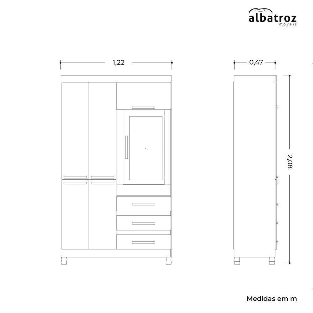 Guarda Roupa Fusion Solteiro 4 Portas Com Espelho Albatroz Nature/titanium - 5