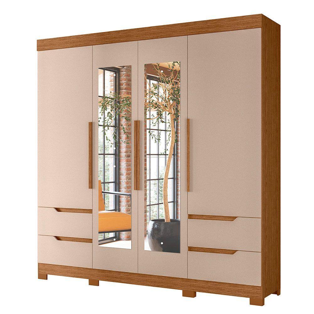 Guarda Roupa Vivacce Casal 4 Portas Com Espelho Albatroz Jatobá/fendi Metallic - 1
