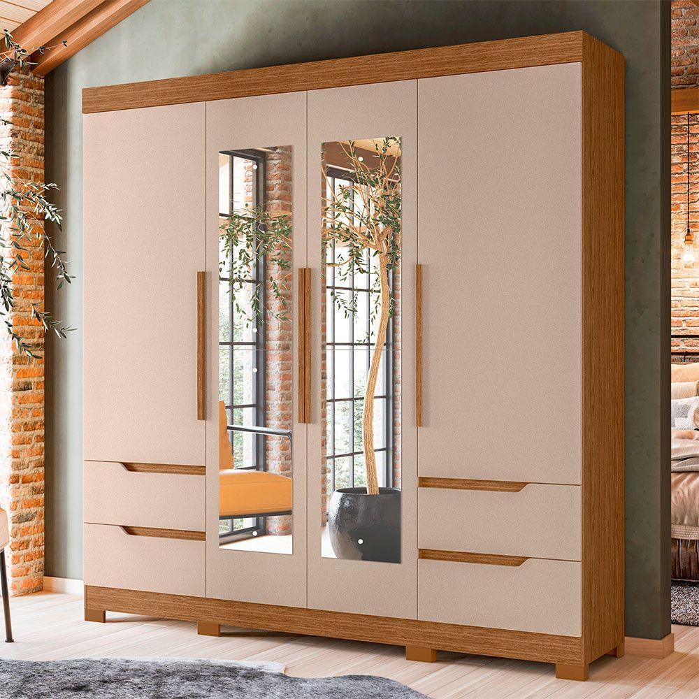 Guarda Roupa Vivacce Casal 4 Portas Com Espelho Albatroz Jatobá/fendi Metallic - 2