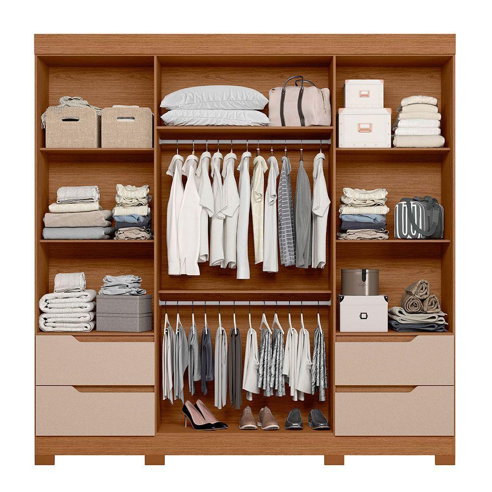 Guarda Roupa Vivacce Casal 4 Portas Com Espelho Albatroz Jatobá/fendi Metallic - 3