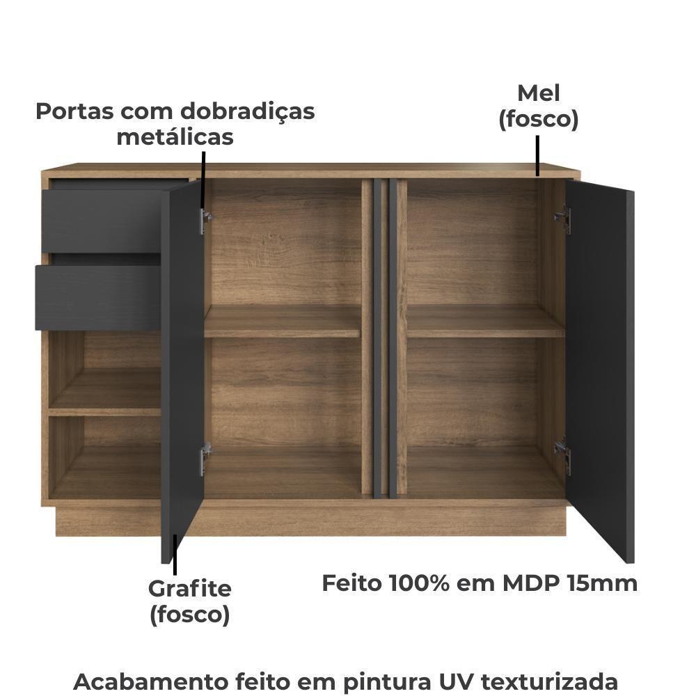 Balcao Office Para Escritorio 2p 2g 110 Cm Ab5200 Faem Mel Grafite - 5