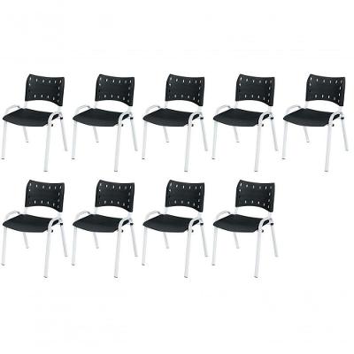 Cadeira Iso Base Branco Igreja, Escola, Escritório - Preto Kit 9 Peças